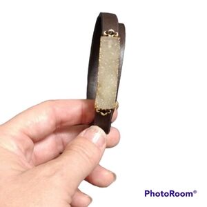 Quartz crystal geode leather bracelet